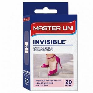 Лейкопластырь Master Uni Invisible бактерицидный на прозрачной полимерной основе 20шт